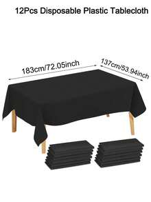 1/5/12 包黑色一次性塑料桌布，137x183cm 塑料桌布，适用于长方形桌子，一次性桌布适用于自助餐派对和露营、生日、婚礼和晚宴 - 彩色 - 查看 10