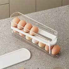 2-poziomowy organizer na jajka na kółkach – plastikowy stojak do przechowywania żywności w lodówce, oszczędzający miejsce, z przezroczystą konstrukcją, zapewniający łatwy dostęp do jajek i zapobiegający ich stłuczeniu, stojak drabinkowy, uchwyt na jajka do lodówki