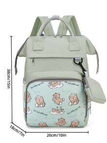 1 pieza Mochila pañalera con estampado, bolso de maternidad de gran capacidad, bolso de mamá de moda y portátil, se puede colgar en el cochecito - Verde - Ver 3