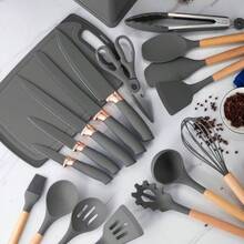 Juego de Cocina 19 Piezas Incluye 6 Cuchillos y Juego de Cucharas - Accesorios para Cocinar y Hornear Grisu200B - Gris - Ver 8