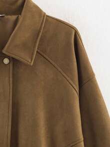 ZEVITY Women Vintage Turn Down Collar Long Sleeve Pockets Design Loose Suede Coat Casual Retro Streetwear Spring Fall Winter Jacket Tops CT1301 - Brown - View 4