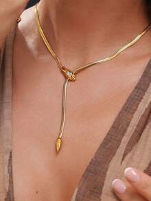 1pc Women's Necklace With Serpent Wrap Zirconia Pendant, Y-Shaped Clavicle Chain, Suitable For Women's Daily, Festival, Vacation, Date Outfit