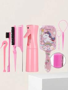 8 件套发型梳套装，包括可爱卡通梳子、200ml 喷雾瓶、编织工具、鼠尾梳和边缘控制刷、弹性发带切割器、理发沙龙美容旅行必需品的美发产品和配件，打造理想发型（黑色、粉色、紫色）、发刷、发刷、发梳、理发、美发工具、美发产品、发饰、光滑后刷、护发、发梳、理发配件、梳发、卷发刷、旅行、美发用品、顺发刷、球刷、迷你发刷、发饰、卷发产品、美发设备、配件、圣诞节、理发配件、发饰、美发、木梳、梳子、光滑后刷、发刷、边缘刷、刷头发、发梳、发刷套装、梳头发、迷你发刷、顺发刷、美发产品、美发工具、头发东西、头发护理、卷发刷、理发器、理发配件、美发设备、旅行必需品、旅行必需品、发型、美发 - 彩色 - 查看 3