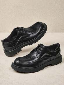 CAMEL CROWN Zapatos casuales para hombres, de cuero genuino para otoño/invierno, voluminosos, cómodos, para ir al trabajo, zapatos formales de vestir con elevador - Negro - Ver 2