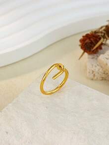 1 PC Geometric Hook Rings For Women Stainless Steel Gold Color Ring 2025 New Party Wedding Couple Jewelry Gift