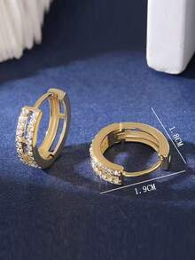 1 Pair Luxury Copper Zirconia Geometric Round Hoop Earrings, Double-Layer Circle Earrings, Gift For Girlfriend, Date Night