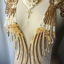 1 件金色亮片蕾丝刺绣贴花服装领口装饰配件 - 金色 - 查看 5