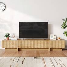98'' Mid Century Modern TV Stand For Living Room, Bedroom, Wood TV Console With Storage, Entertainment Center With Drawers, Fluted TV Stand & Media Console With Cabinet, White, Natural - Natural Oak - 查看 1