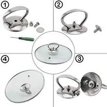 PZRT Paquete de 2 pomos universales para tapa de olla mango de repuesto de acero inoxidable con tres tornillos de montaje de longitud y arandela de silicona - Pago - Ver 3