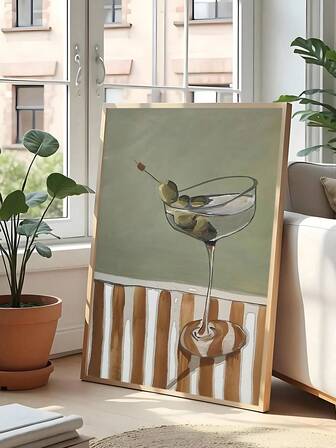 1pc Vintage Martini Cocktail Olives Poster Mid-Century Light Green Brown Stripes Canvas Wall Art,Have A Drink Or Don'T But Do Poster Cocktail Glasses Quotes Canvas Wall Art, Bedroom Decor, Living Room Decor, Office Decor, Kitchen Decor,Wall Arts, Wall Decor, Home Decor, Room Decor, Canvas Wall Art, Posters, Wall Art With Frame, Optional Frame ﻿ ﻿
