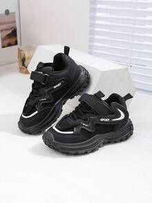 6-18 Years Old Unisex Kids Casual Stylish Black Sports Shoes, Boys Outdoor Running Hiking Non-Slip Durable Sneakers, Girls Soft Bottom Comfortable Lightweight Casual Shoes For Daily Life And School, Unisex Classic Black & White Platform Chunky Sneakers