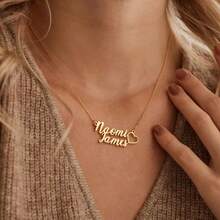 1 pieza Collar con colgante de corazón personalizado con dos nombres, collar con placa con baño de oro de 18K, collar para parejas, collar para madre, regalo de cumpleaños para ella - Dorado - Ver 6