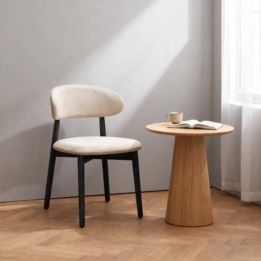 Set Of 4 Mid-Century Modern Cotton-Linen Dining Chairs, Ergonomic Upholstered Chairs With Solid Wood Legs &  300lbs Capacity For Kitchen & Dining Room Light Grey - 淺灰色 - 查看 1