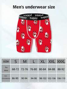 1-Pack Novelty Men's Shorts With Santa Claus Pattern Print, Made Of Polyester Elastic Fabric, Soft And Skin-Friendly, Quick-Drying And Breathable, Perfect Christmas Gift, With Letter Jacquard Waistband, Playful And Cute Home Casual Men's Long Flat-Angle Underwear