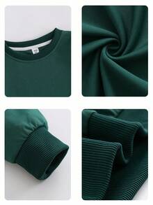 Girls' Green Crew Neck Sweatshirt, Minimalist Letter Print Pattern, Fashionable Casual Style, Suitable For Sports, Travel, Back To School, Outings, Parties. Soft And Comfortable, Machine Washable, Casual And Stylish. - Green - View 5