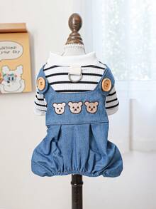 PETCIRCLE 1 bộ quần áo cho thú cưng, trang phục cho chó/mèo, quần hình đầu gấu thời trang và dễ thương, thoải mái cho chó nhỏ/chó con - sọc đen trắng - Nhiều màu - Xem 6