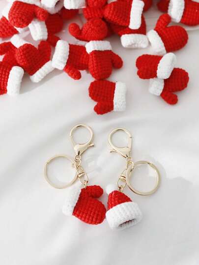 1pc Sweet Christmas Hat, Gloves, Pendant, Keychain, Fashionable Knitted Charm Keychain, Car Keychain, Pendant Accessories, Crocheted Christmas Gloves Ornament