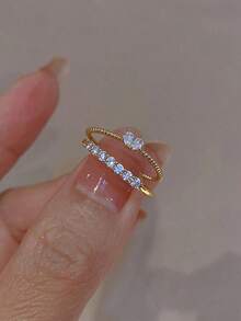 2 Pieces Adjustable Open Rings Set For Girls, Perfect Gift For Birthdays, Holidays, And Parties, Sparkling Heart Design Ring(Random Selection For Shipping) - 隨機 - 查看 2