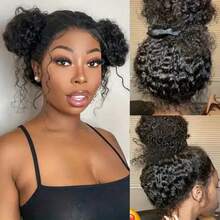 250 Density Invisi Strap 360 HD Full Lace Frontal Wig Glueless Deep Wave Human Hair Wig Pre Plucked Drawstring Human Hair Wig Brazilian Virgin 13x4 HD Transparent Curly Lace Frontal Wigs For Women Natural Black Color - Natural Black - 查看 4