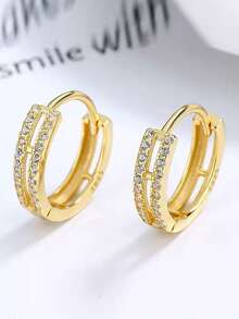 1 Pair Luxury Copper Zirconia Geometric Round Hoop Earrings, Double-Layer Circle Earrings, Gift For Girlfriend, Date Night