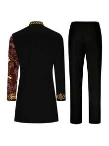 Men's Casual Long-Sleeved Two-Piece Suit, Mid-Length Top And Trousers - Black - View 3