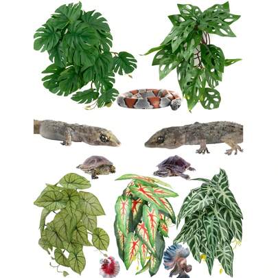 Cây nhân tạo trang trí môi trường sống cho bò sát, cây leo ẩn náu cho bể lưỡng cư, cây leo - Dành cho bể kính có đế hút, trang trí bể, thích hợp cho tắc kè mào, thằn lằn, rắn, ếch, chuột hamster, v.v.