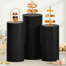 Cylinder Covers Set Of 3 Spandex Cylinder Pedestal Stand Covers Red Cylinder Cover Round Pedestal Cylinder Covers Multicolor Pedestal Cover For Wedding Party Ceremony DecorationKF - 黑色 - 查看 5