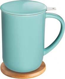 Porcelain Tea Mug With Infuser And Lid, With Filter And Coaster, Loose Leaf Tea Cup Steeper Maker, 16 OZ For Tea/Coffee/Milk/Women/Office/Home/Gift (White) - Turquoise - View 5