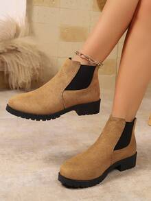 Women's Solid Color Round Toe Casual Fashion Slip-On Chelsea Ankle Boots