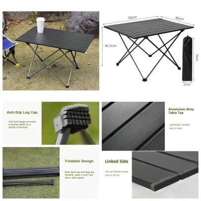 Portable Camping Table, Roll Top Aluminum Folding Lightweight Camping Table With Carry Bag Picnic, Beach, Fishing, BBQ, Hiking, Fishing Size S
