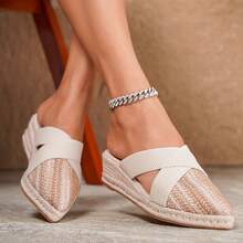 女士时尚草编绳杏色透气镂空尖头坡跟鞋 - 彩色 - 查看 10