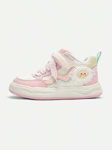 Balabala Girls' White Canvas Sneakers 2025 Spring/Fall, Casual Breathable Shoes - White and Red - View 2
