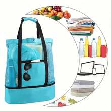 2025 Upgraded Lightweight Insulated Beach Tote - 7.93 Gallon Large Capacity Double Layer Foldable Design With 3 Storage Pockets And Insulated Lining, Vintage Style Durable Polyester Bag With Sturdy Shoulder Straps, Suitable For Camping, Traveling, Beach, Picnic, Shopping - Machine Washable, Light Blue And Black, Ideal Gift For Adults And Teens - 綠色 - 查看 4