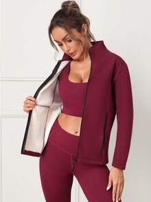 Damen Outdoor Fleecejacke, einfarbig, modisch-Lässig mit Taschen, dick gefüttert, slim fit, geeignet für Herbst/Winter Yoga, Fitness, Laufen, Outdoor-Sport, Rot