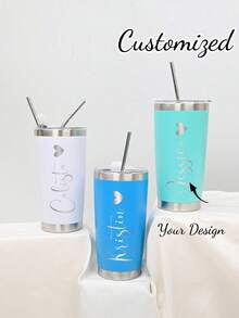 Customized Straight Tumbler Cup With Straw, Personalized Tumbler, Custom Name Travel Mug, Laser Engraved Tumbler, Stainless Steel Cup, Bridesmaid Tumbler, Insulated Tumbler, Double Straw Cup, Outdoor Cup, Car Cup, Birthday Gift, Girls Trip, Summer Cup
