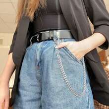 1 件简约裤链，男士钱包链，银色裤链，铝制口袋钥匙链，两端带龙虾扣，男女通用配饰 - 銀色 - 查看 6