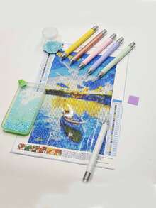 Glowing Diamond Brush With Magnifying Glass And 5 Shapes Of Pen Tips, Multi-Function DIY Hand Tools, Ergonomic Grip Design, Plastic/Aluminum Alloy Material, A Variety Of Colors To Choose From