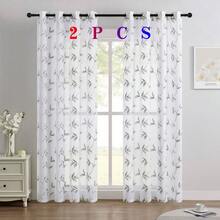 2pcs White Embroidered Sheer Curtains - Floral Pattern, Decorative Grommet Window Treatment For Living Room And Bedroom - White and Gray - View 17
