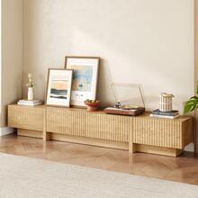 98'' Mid Century Modern TV Stand For Living Room, Bedroom, Wood TV Console With Storage, Entertainment Center With Drawers, Fluted TV Stand & Media Console With Cabinet, White, Natural - Natural Oak - 查看 7