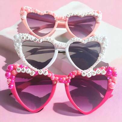 1pc Pearl Heart Shaped Bride Sunglasses - Custom Bridal Sunglasses For Bachelorette Party, Bride To Be Sunglasses, Bridal Shower