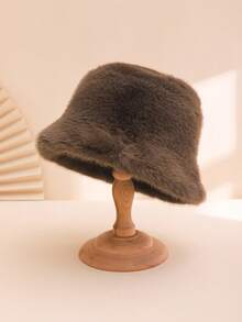 1 件男女通用纯色蓬松宽边休闲渔夫帽，讨人喜欢，温暖，适合秋季，适合日常休闲、情侣出游