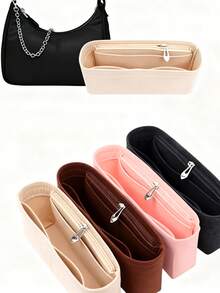 迷你拉链内袋，迷你包，小包，收纳整理袋，配套化妆品内袋，耐用收纳袋，便携式毛毡内衬袋，多口袋旅行收纳袋，迷你尺寸收纳袋，带内袋的收纳袋，适用于工作、通勤、户外、旅行、度假 - 彩色 - 查看 4