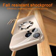 Luxury Titanium Metal Matte Magnetic Wireless Charging Phone Case, Compatible With Apple 17 16 15 14 13 12 Pro Max Plus 11, Large Window Glass Lens Camera Protection Shockproof Back Cover - Desert Gold - View 9