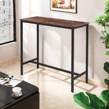 Bar Table, 100cm Breakfast Bar Table Kitchen Table, Rectangular Radiator Table Pub Dining High Table With Adjustable Lever & Footpads, Industrial, Steel Frame, Rustic Brown - Brown - View 8