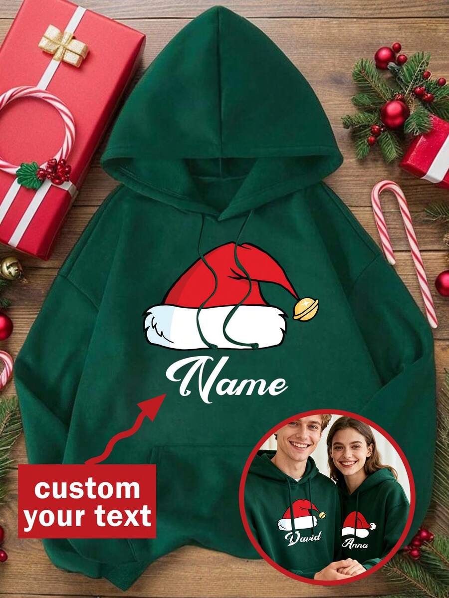 Customized Text Men's Hoodie, Customize Your Text/Name/Blessing/Holiday/Anniversary, Personalized Text Customization, Birthday/Valentine's Day/Father's Day/Party Anniversary/Birthday Gift Customization, Valentine's Day/Christmas Holiday Customization, Valentine's Day Clothes, Autumn Wear, Autumn/Winter Clothes, Gift For Him Olive Green Sweatshirt, Men's Fleece Hoodie, Autumn/Winter Fleece Casual Pullover Hoodie, Men's Green Jacket, Best Friend Gift - Dark Green - View 1