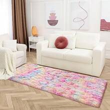 2x6 Ft Rainbow Rug For Girls Bedroom Colorful Area Rug Unicorn Rugs For Girls Bedroom Kawaii Room Decor Runner Rugs For Living Room Plush Fluffy Rug Non Slip Fuzzy Rugs For Room - Cầu vồng - Xem 2