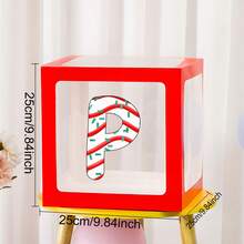 1 pieza Caja decorativa con globos con tema navideño, combinación de 26 elementos navideños en letras y caja transparente roja que se puede combinar para formar XMAS o JOY según los requisitos, para decoración de fiestas navideñas, adornos navideños, productos de combinación DIY navideños, regalos navideños, cajas de globos con tema navideño