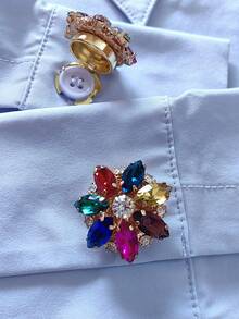 2pcs/Set Button Set Luxury Rhinestone Cufflinks For Shirts, Women's Dresses Decorative Button Clips, No Sewing Button Boxes Tuxedo Cufflinks Fashion Clothing Accessories, Gifts