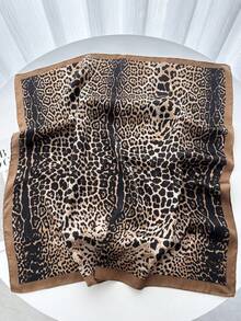 1pc Luxury Brand Leopard Print Bandana Square Scarf Women's Imitation Silk Scarf Casual Versatile Decoration Small Neck Scarf - màu đen - Xem 5