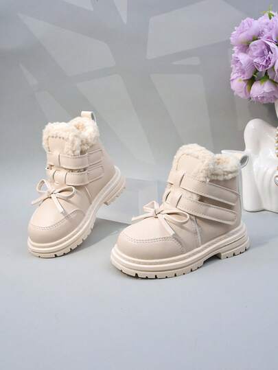 Kinder Stiefel, warm thermisch gefütterte Kinder Kurzstiefel, Klettverschluss, lässige Schuhe für Jungen und Mädchen, rutschfeste modische Studentenschnee-Stiefel bis zur Wade, Kleinkind Baby Lederstiefel